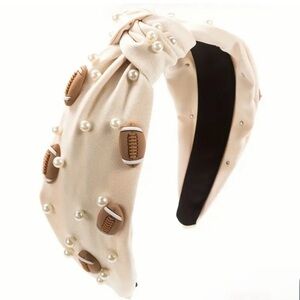 Football & Pearl Designed Knotted Headband - Cream